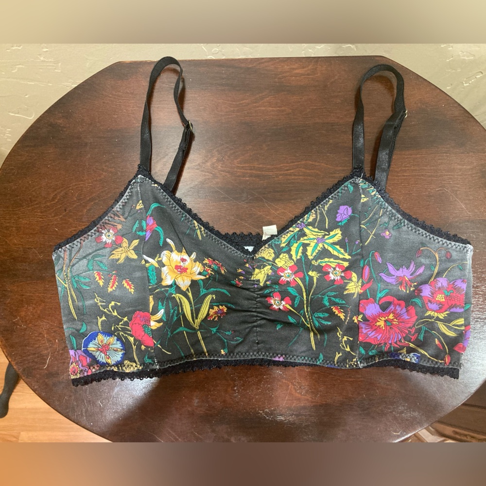 Spell Gypsy Queen Black Floral Bralette, Size Large
